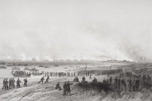 Landing the troops during the bombardment of Fort Fisher, North Carolina 1864