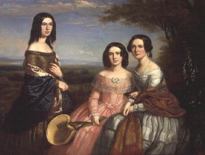 Group portrait of three girls in a landscape