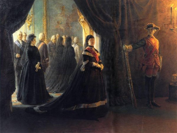 Catherine II (1729-96) at the Coffin of Empress Elizabeth (1709-61), 1874