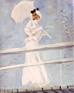 Young Woman with a Parasol on a Jetty