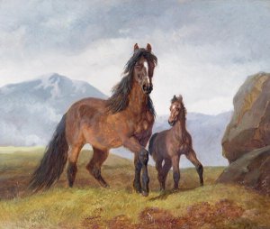 Levity, the property of J.C.Cockerill Esq., with her foal Queen Elizabeth, the property of Lord Dorchester, 1843