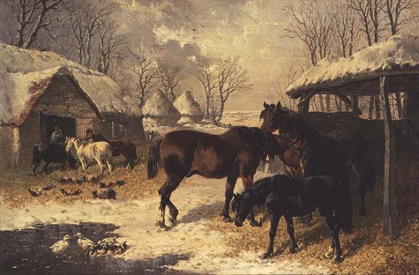 A farmyard in winter