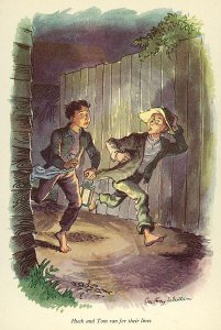 Huck and Tom ran for their lives', illustration from 'The Adventures of Tom Sawyer by Mark Twain (1835-1910)