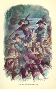 Huck and Tom ran for their lives', illustration from 'The Adventures of Tom Sawyer by Mark Twain (1835-1910)