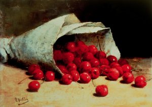 A spilled bag of cherries