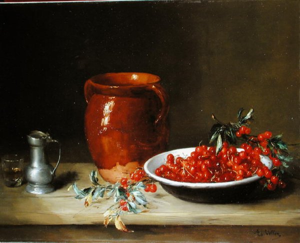 Still life of cherries in a bowl