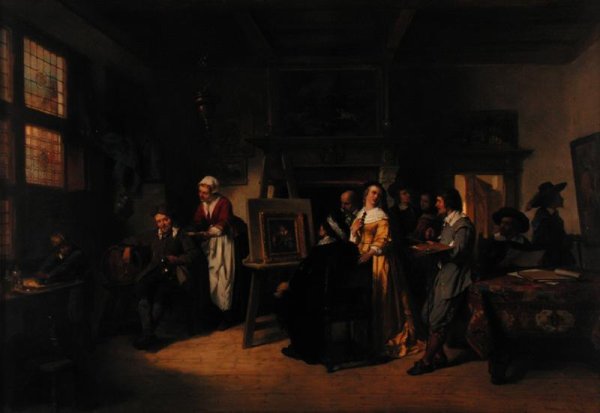 Rembrandt 1606-69 visiting the studio of Gabriel Metsu 1629-87