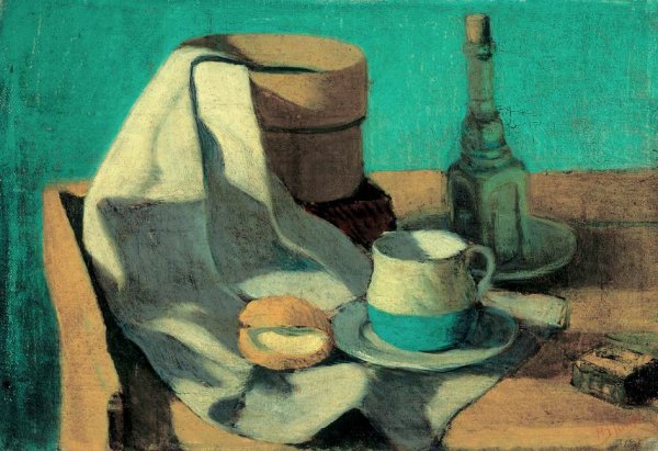 Still-life with Sieve, Bun and Mug