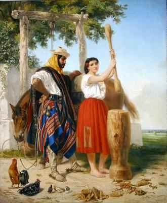 The pounding of the corn; Spanish American Scene