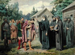 Duke Dimitry and St Sergy at Redonezh before Battle with Tartars