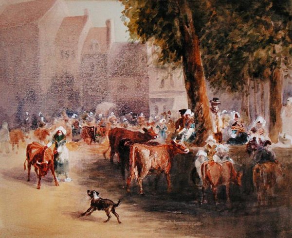 Early Morning in the Village Cattle Market