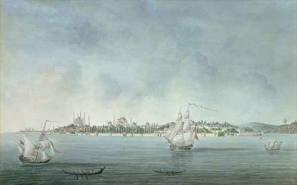 View of Sultan Ahmet and Santa Sophia from Uskudar in Constantinople