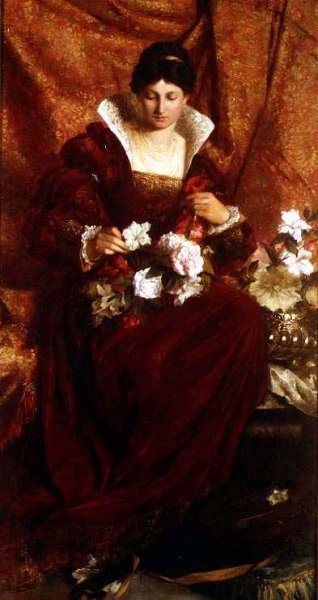 A Lady arranging flowers