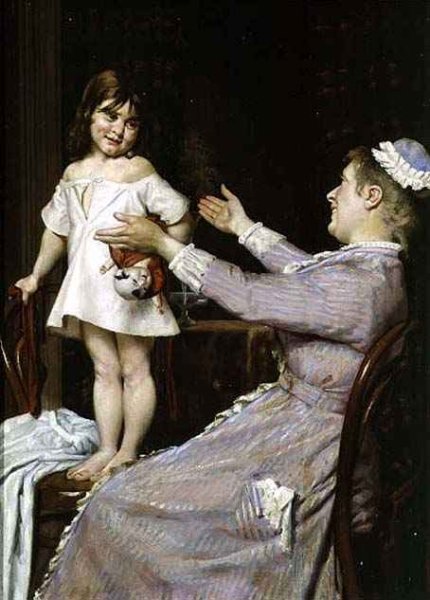 Little Girl with a Doll and Her Nurse