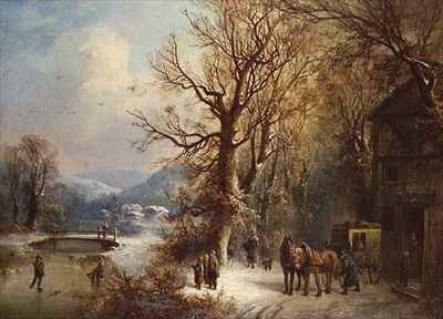 Coach and Horses in a Snowy Landscape