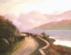 Drover with Cows by Lake Buttermere Evening