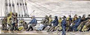 Hoisting the main topsail from Sketches in Victoria and Tasmania