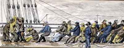 Hoisting the main topsail from Sketches in Victoria and Tasmania