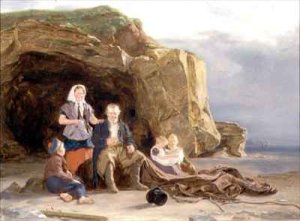 Coast Scene with Figures Mending Nets