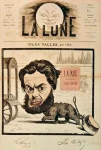 Front page of La Lune with a caricature of Jules Valles and his magazine La Rue