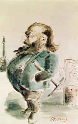 Caricature of Gustave Courbet 1819-77 holding the Colonne de Vendome