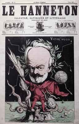 Caricature of Victor Hugo 1802-85 as Zeus in exile on Guernsey from the front cover of Le Hanneton