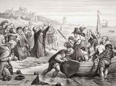 Departure of the Pilgrim fathers from Delft Haven in July 1620