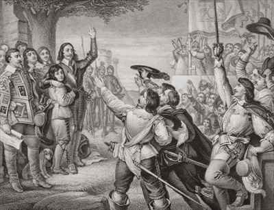 Charles I 1600-49 erecting his standard at Nottingham in the opening scene of the Great Civil War on 25th August 1642