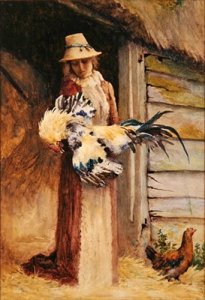 A Woman holding a Cockerel