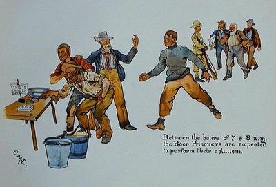 Between the hours of 7 and 8 a.m. the Boer prisoners are expected to perform their ablutions