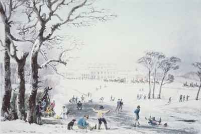 View of Buckingham House and St James Park in the Winter