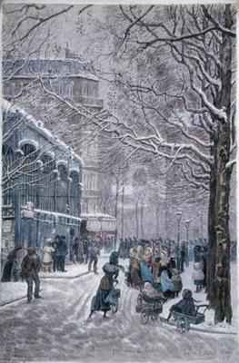 Queue for coal in the Fourteenth Arrondissement, Place du Marche, rue Brezin and avenue du Maine, Paris