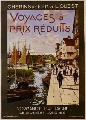 Poster advertising French rail routes to Normandy, Brittany, Jersey and London