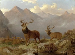 Stags And Hinds In A Highland Landscape, 1864