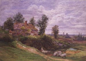 A Country Scene with windmills