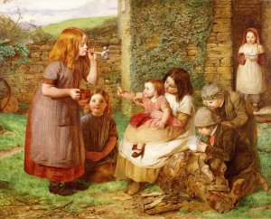 Bubbles: Cottage Scene with Children at Play