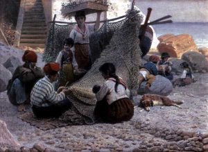 Fishermen Mending Nets in Capri, 1892