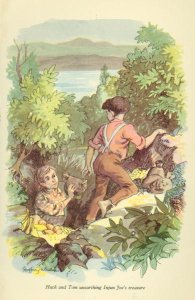 Huck and Tom unearthing Injun Joe's treasure', illustration from 'The Adventures of Tom Sawyer by Mark Twain (1835-1910)