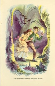 Tom seized Becky's hand and hurried into the cave', illustration from 'The Adventures of Tom Sawyer by Mark Twain (1835-1910)