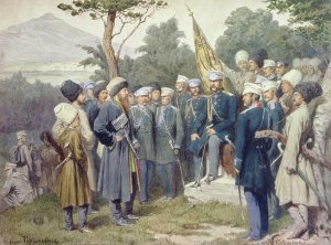 Caucasian Leader Shamil surrendering to Count Baryatinsky in 1859