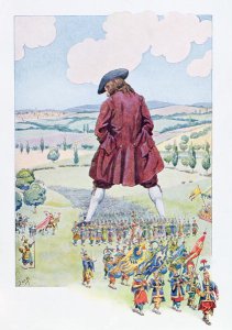 Gulliver inspecting the Lilliputian army