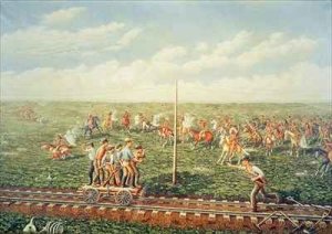 Cheyenne Indians attack workers on the Union Pacific Railroad near Fossil Creek in Kansas