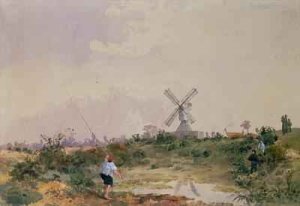 The Windmill on Wimbledon Common with a Boy Fishing