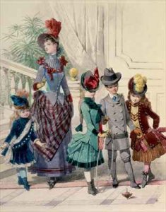 Mother and children in indoor costume French fashion plate