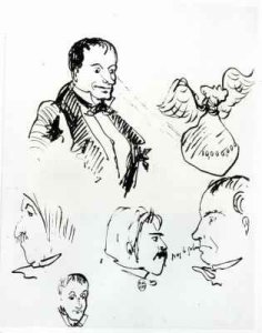 Three self portraits and profiles of Jules Champfleury (1821-89) and Charles Asselineau (1820-74)