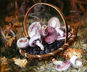 A Basket of Wild Mushrooms and Blackberries